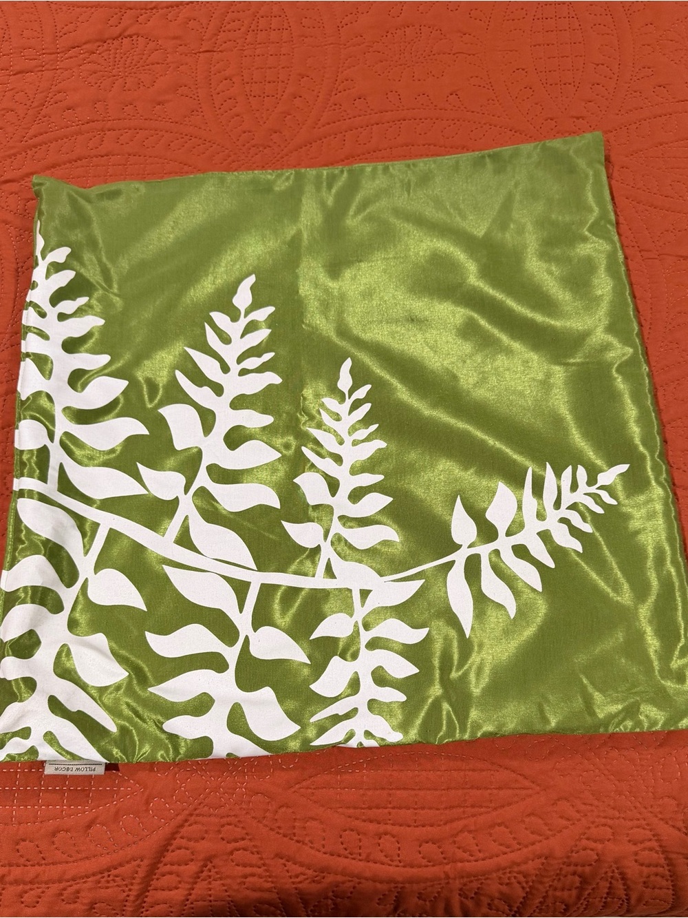 Green Fern Print Satin Pillow Cover - Home Dining